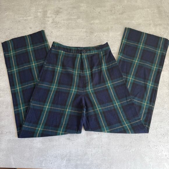 Brandy Melville plaid wide leg pants high waisted navy blue and green - Picture 2 of 4